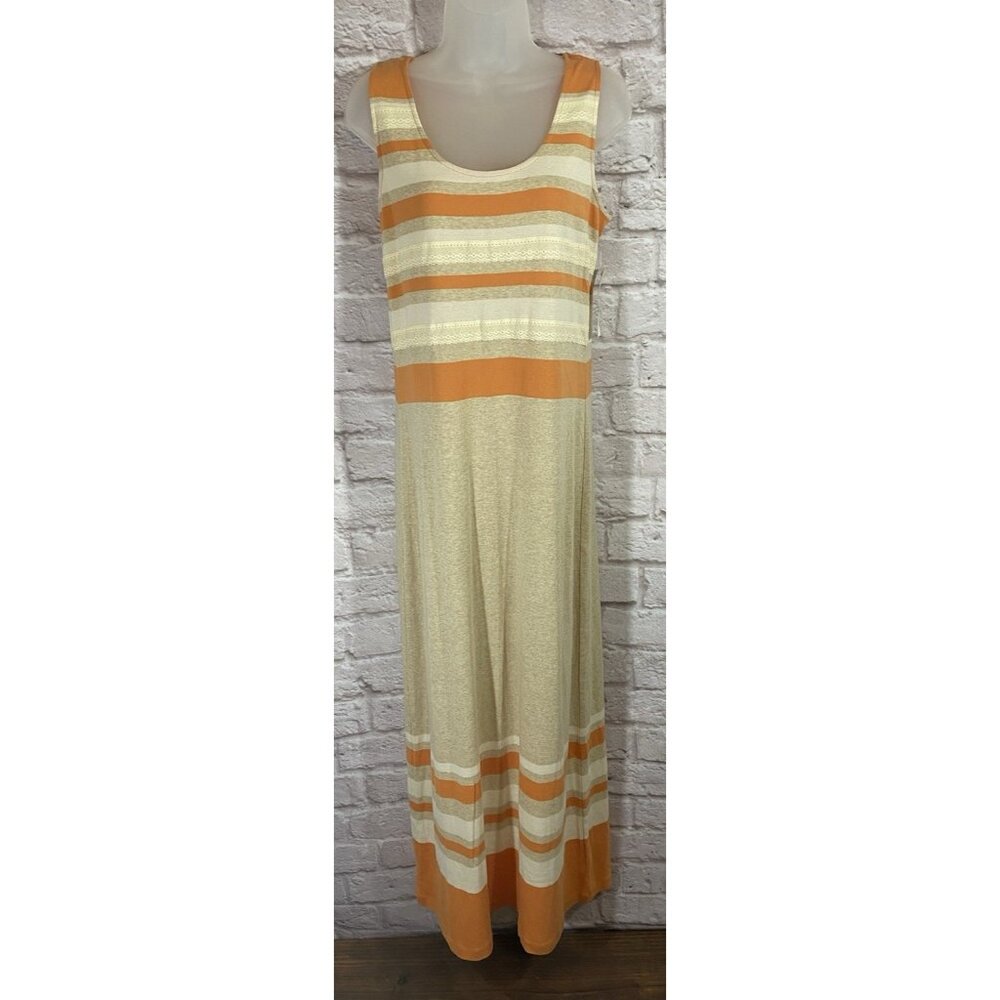 NEW $169 Nurture Maxi Dress Medium Striped Lace Soft Stretch Cotton Pullover